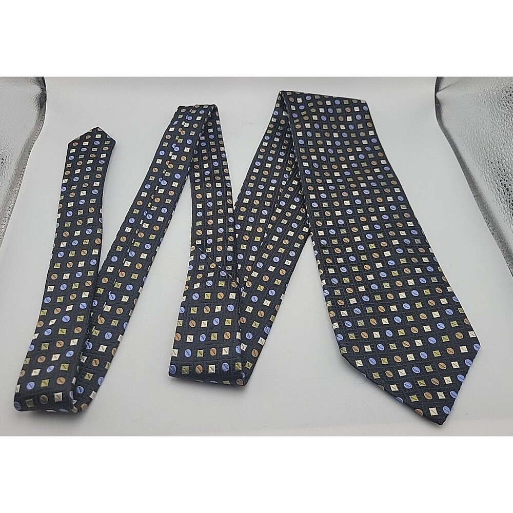 XMI Platinum Mens Tie Black w/Gold,Green,Blue,Tan Dots Woven Silk Luxury Necktie